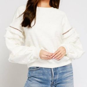 3 for $30 OLIVACEOUS FRINGE SLEEVE SWEATER - White